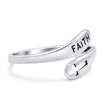 Faith & Cross Band Oxidized Ring Solid 925 Sterling Silver (11mm)
